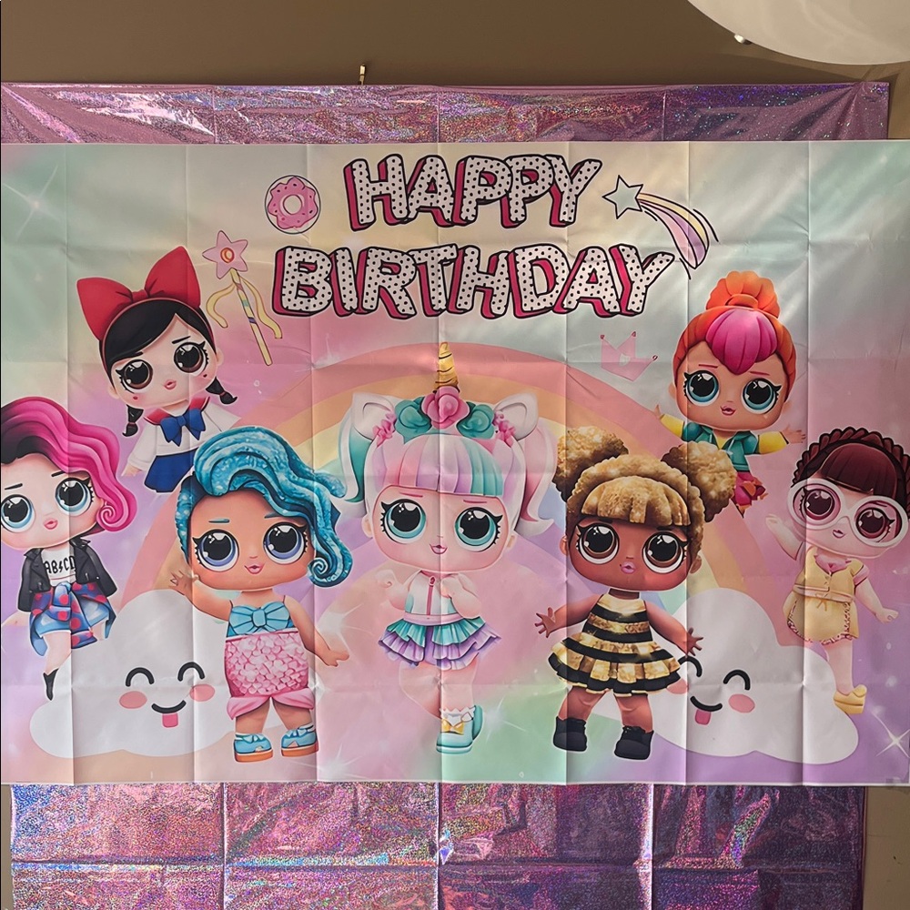 L.O.L. Surprise! Happy Birthday Party Banner with Rainbow and Characters